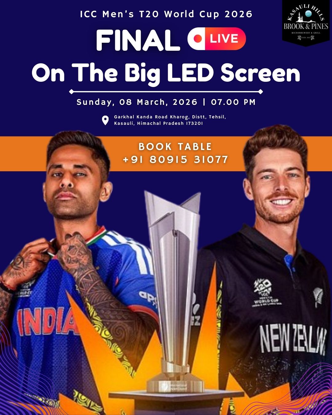 You are currently viewing Watch the ICC Men’s T20 World Cup 2026 Final LIVE at Brook & Pines Microbrewery & Grill on the Big LED Screen